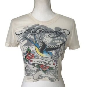 Ed Hardy Y2K mesh see through crop top SZ: L